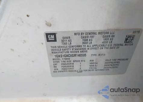 2016 GMC Yukon Xl Slt из США, поврежденный, VIN 1GKS1GKC6GR146595